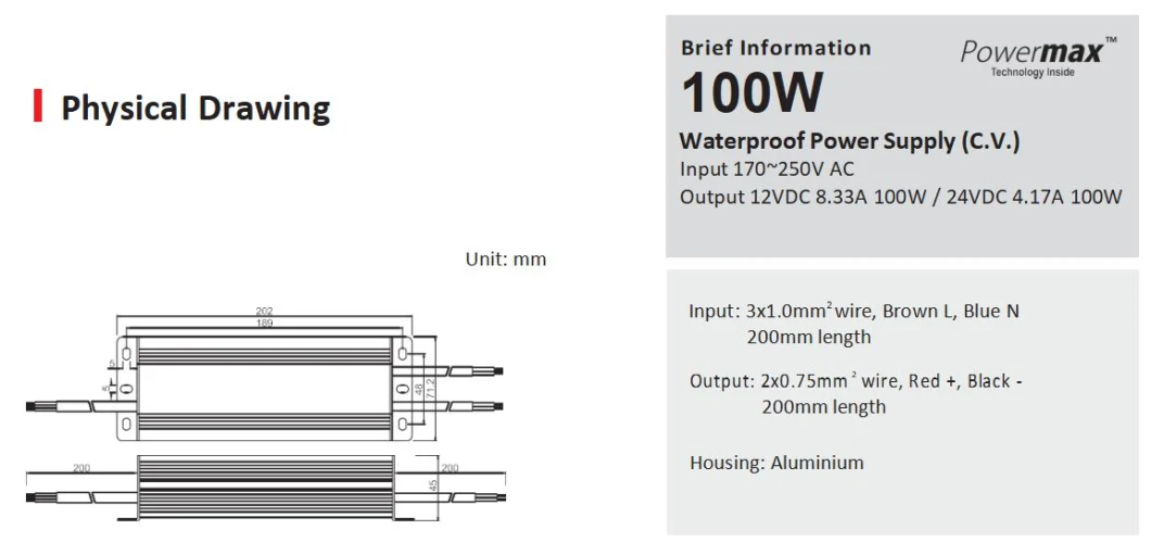 Waterproof LED Neon Input 170V-250V to Output 12V/24V Switching Transformer